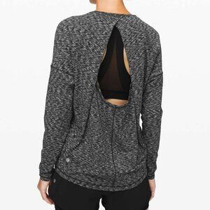 Lululemon Black White Space Dye Get Set Long Sleeve Open Back Top